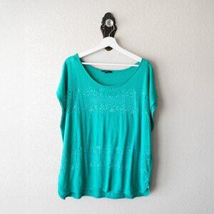 Chaus Sport Jadeite Green Crochet Overlay Top w/ Built-In Tank | Size XL